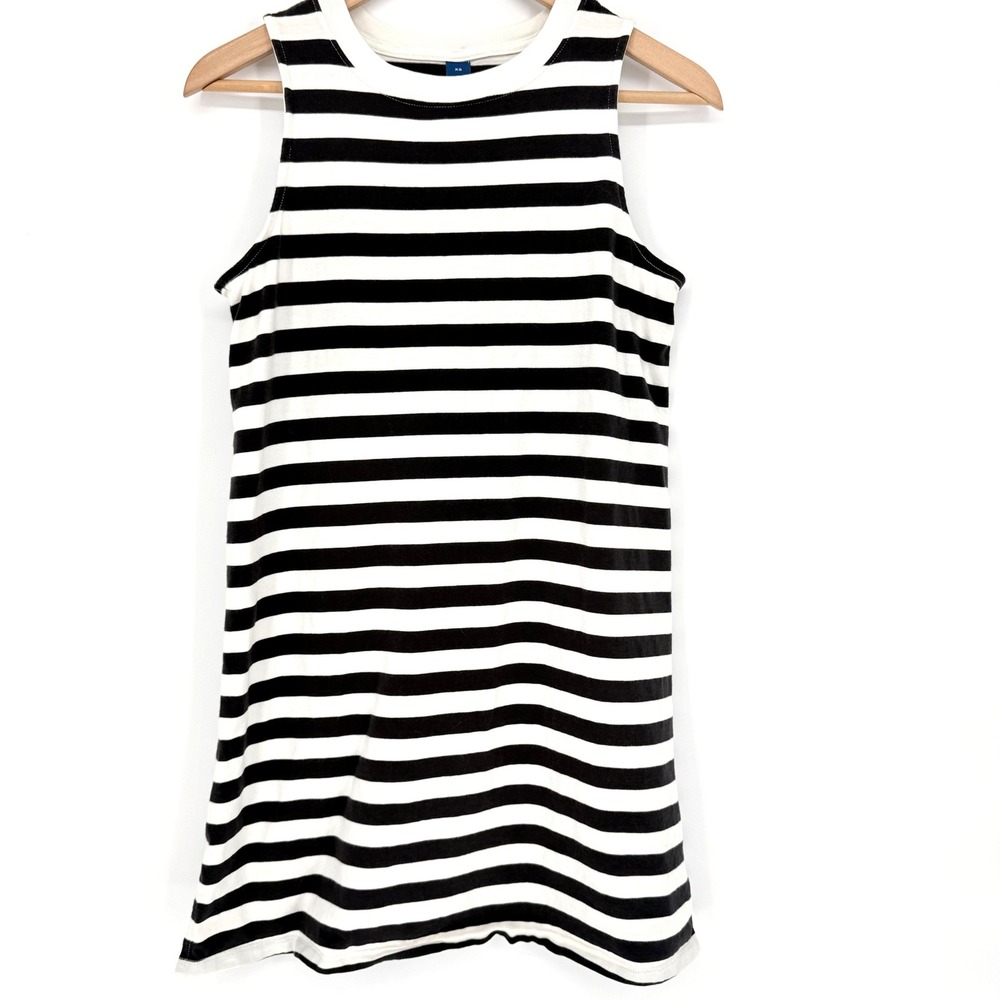 Nautical Black White Striped Sleeveless Cotton Shift TShirt Mini Dress XS Preppy
